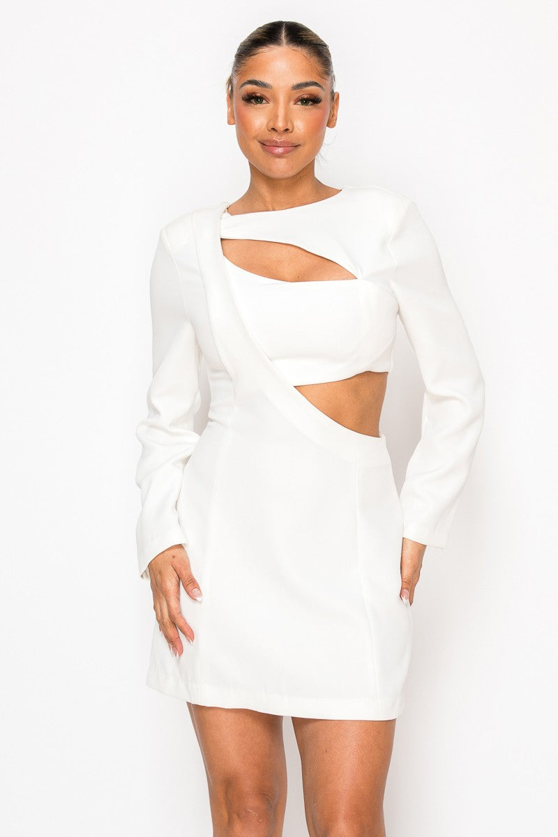 Black Elegant Cut Out In Long Sleeve Mini Dress 1