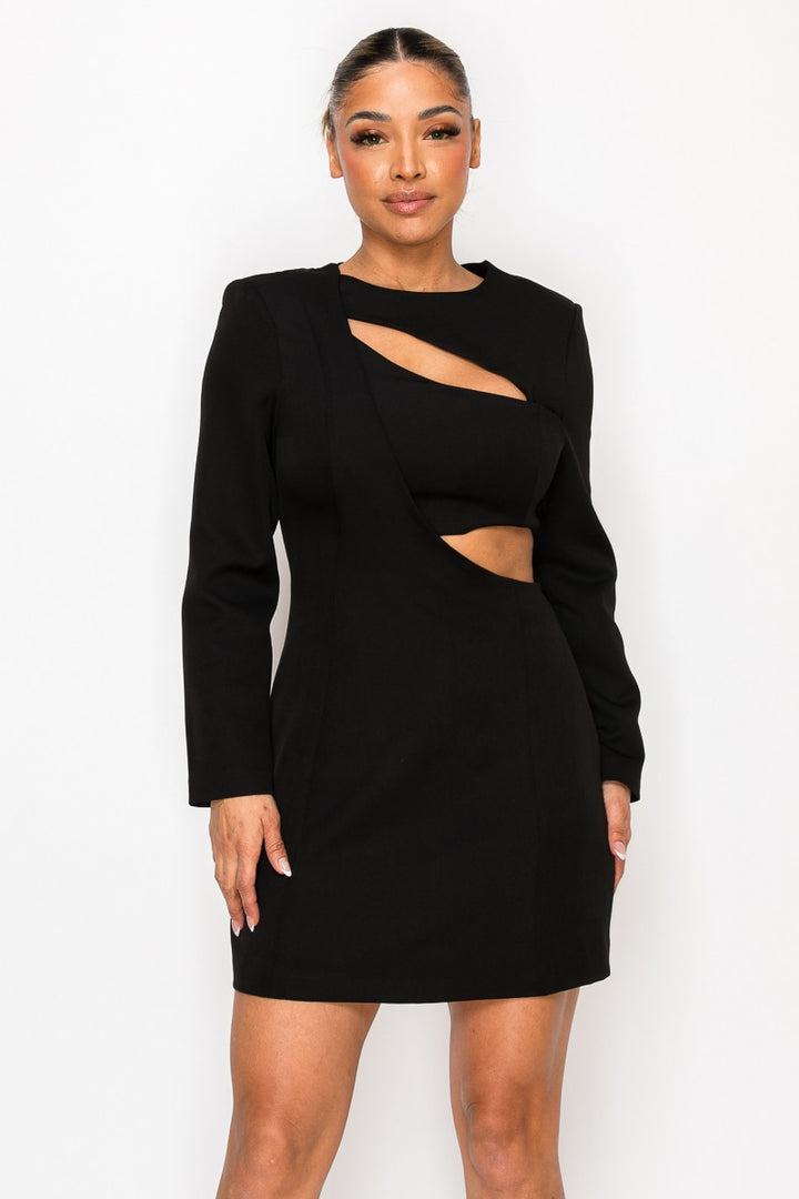 Ivory Elegant Cut Out In Long Sleeve Mini Dress 1