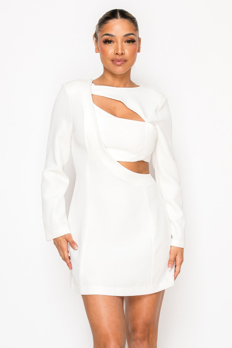 Black Elegant Cut Out In Long Sleeve Mini Dress 1