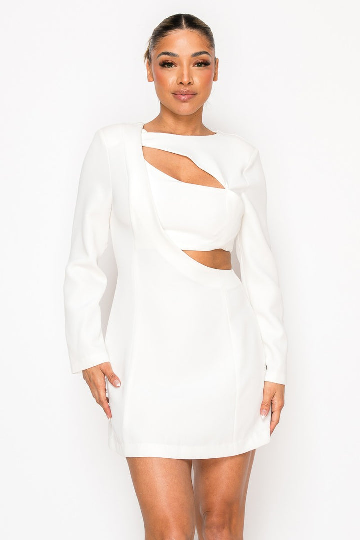 Black Elegant Cut Out In Long Sleeve Mini Dress 1
