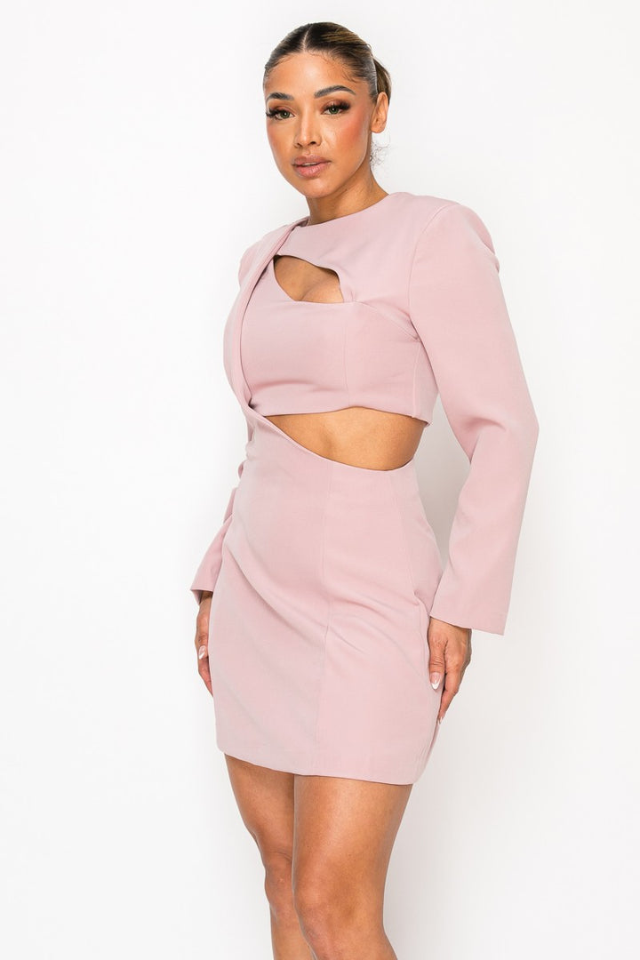 Mauve Elegant Cut Out In Long Sleeve Mini Dress 1