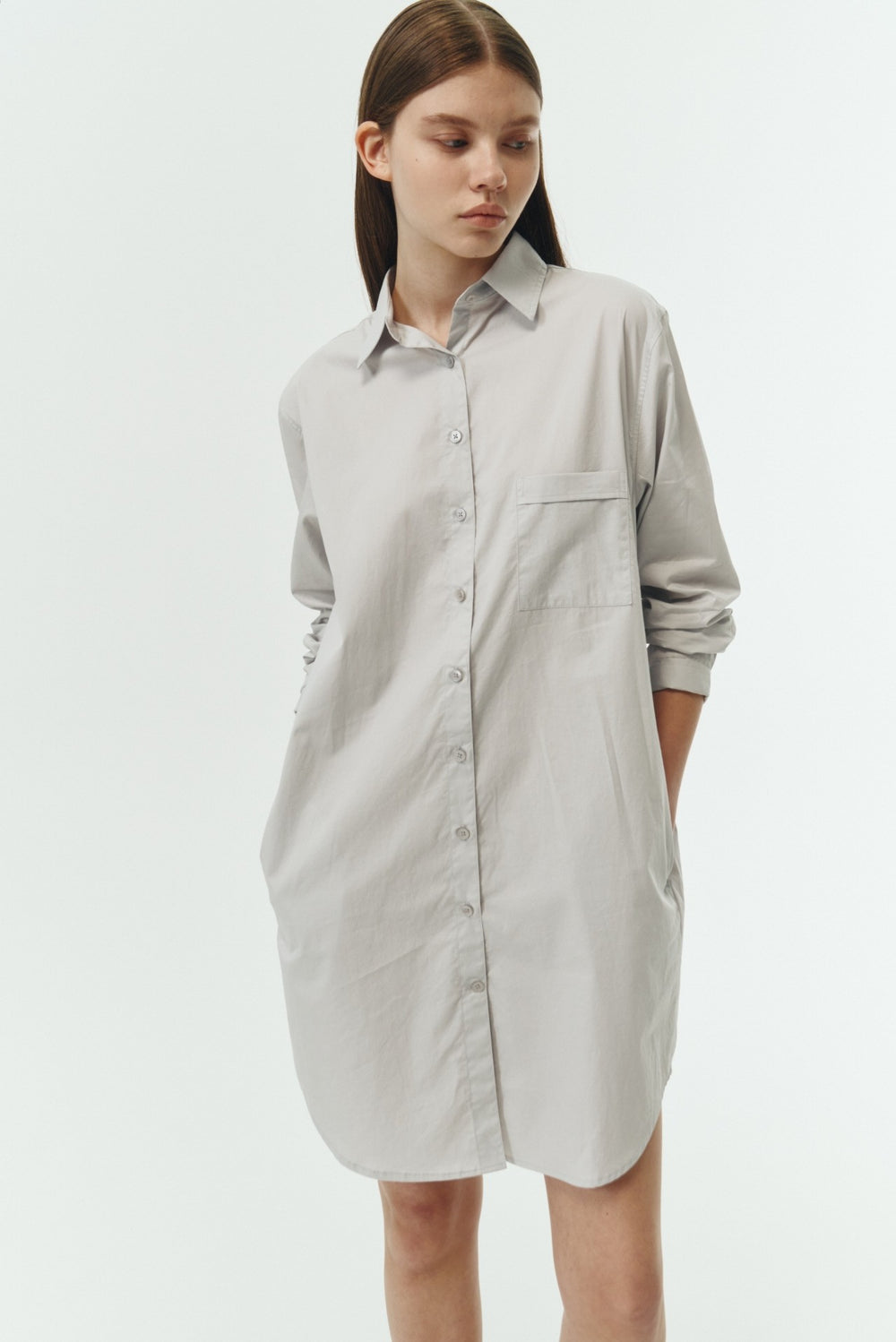 Blue Green Cara Solid Shirt Dress 1