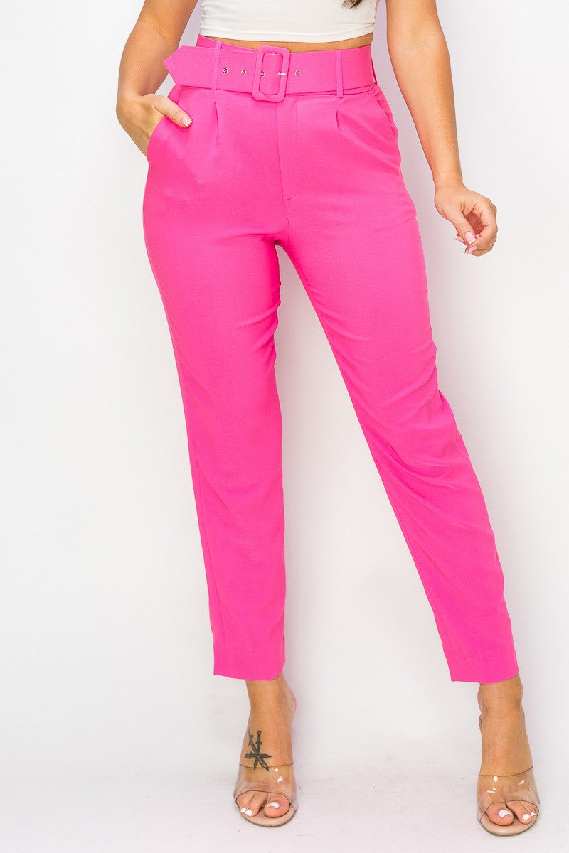 Mustard Women Ankle Slim Fit Cigarette Pants With Belt