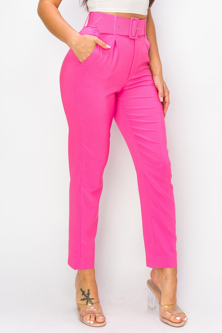 Mustard Women Ankle Slim Fit Cigarette Pants With Belt
