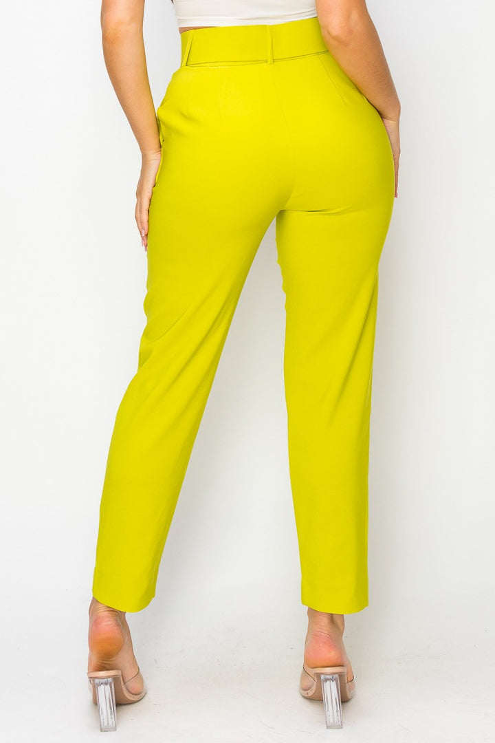 Lemon Women Ankle Slim Fit Cigarette Pants With Belt