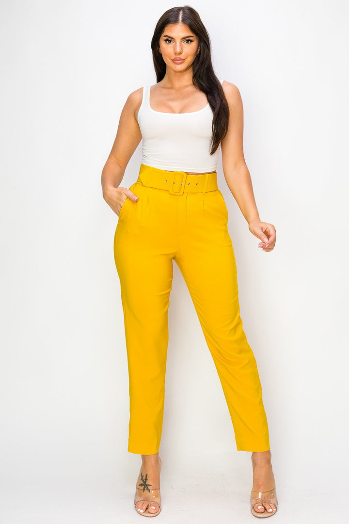 Women Ankle Slim Fit Cigarette Pants With Belt