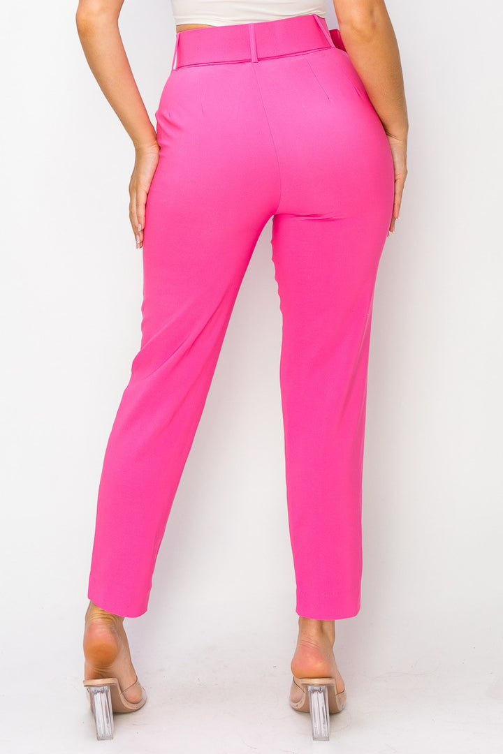 Mustard Women Ankle Slim Fit Cigarette Pants With Belt