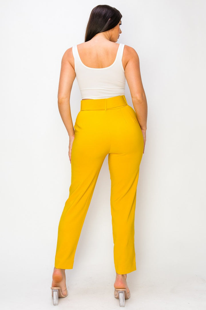 Women Ankle Slim Fit Cigarette Pants With Belt