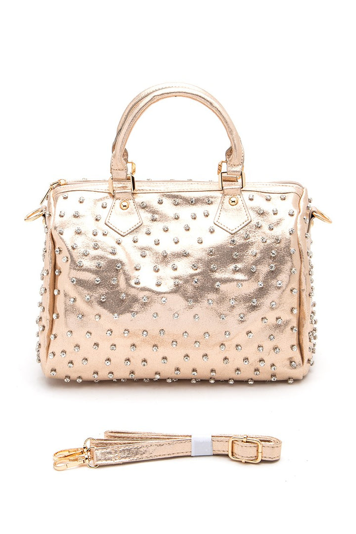 Gold Rhinestone Studded Top Handle Boston Bag