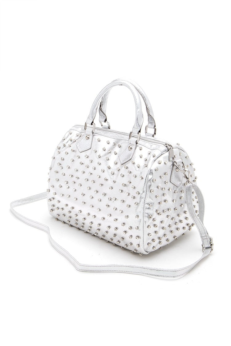 Rhinestone Studded Top Handle Boston Bag