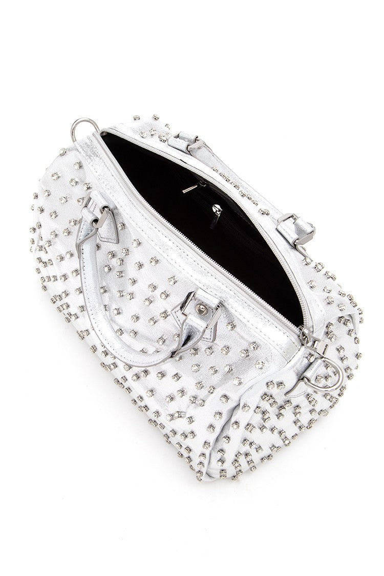Rhinestone Studded Top Handle Boston Bag
