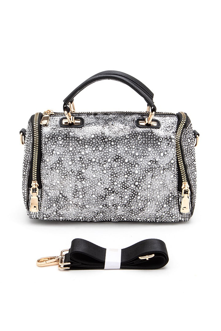 Black Rhinestone Metallic Gym Bag