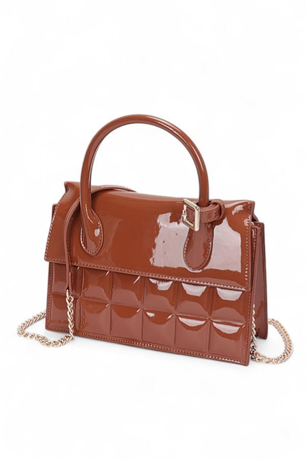 Patent Faux Leather Embossed Top Handle Swing Bag