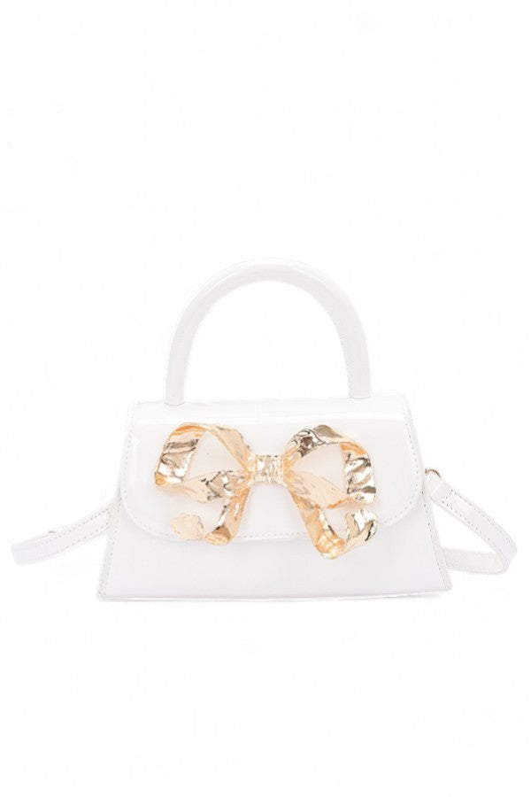 Red Iconic Metal Bow Top Handle Faux Leather Bag