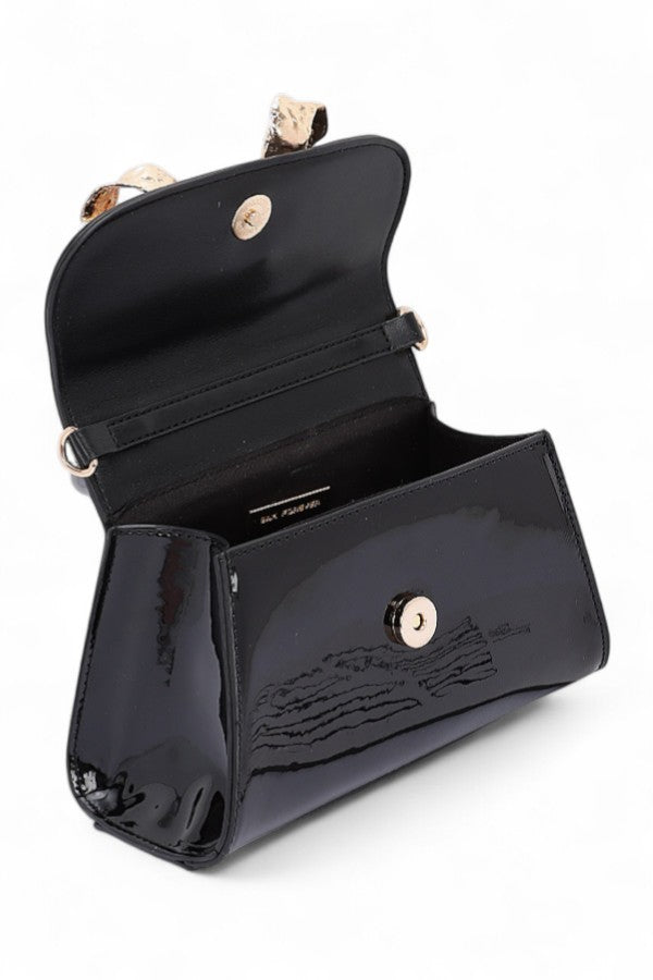 Iconic Metal Bow Top Handle Faux Leather Bag