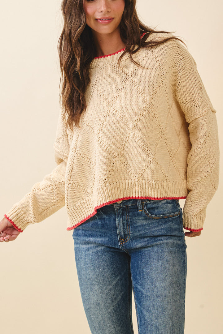 Diamond Knit Pullover Sweater