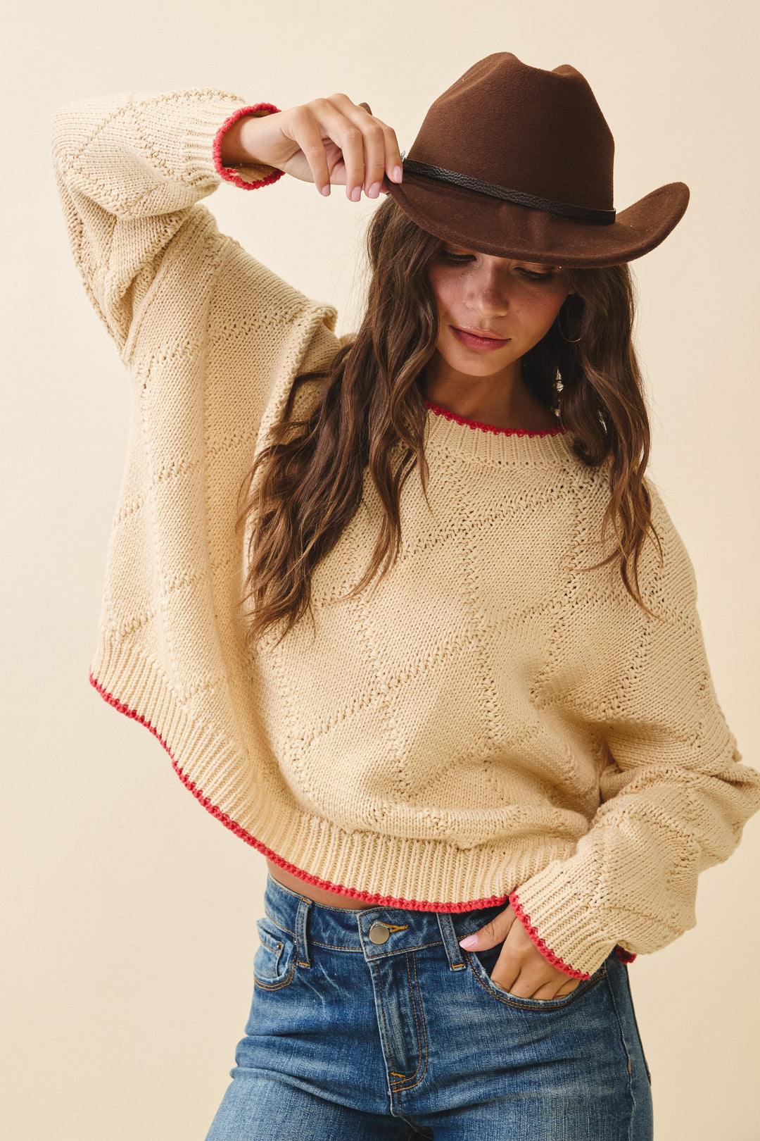 Diamond Knit Pullover Sweater