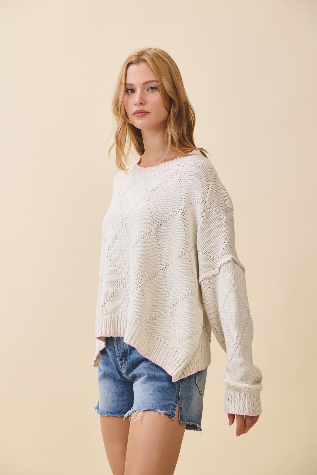 Diamond Knit Pullover Sweater