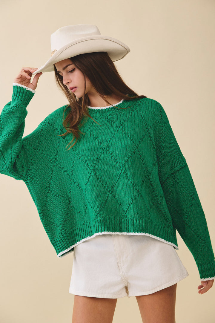 Diamond Knit Pullover Sweater