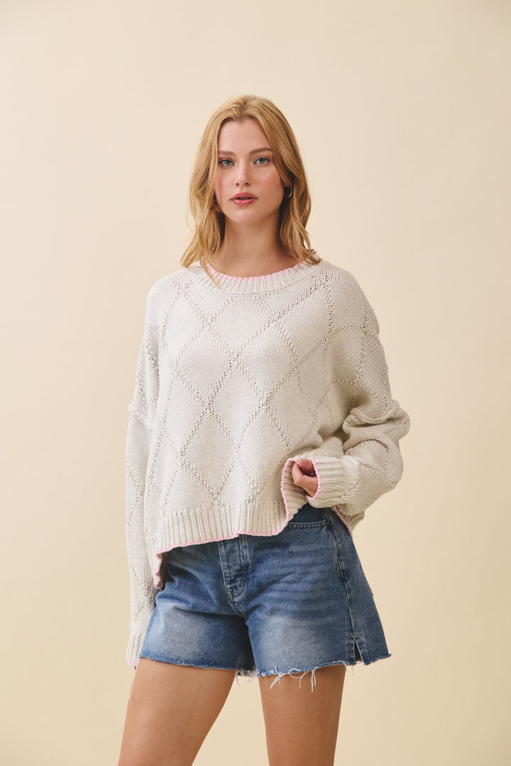 Diamond Knit Pullover Sweater