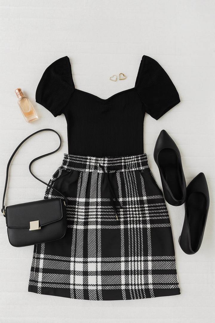 Black & White Leopard The Amelia Black And White Plaid Jogger Skirt