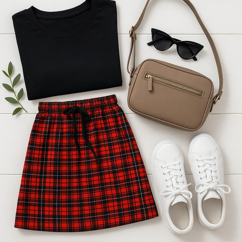 The Helena Red Plaid Jogger Skirt