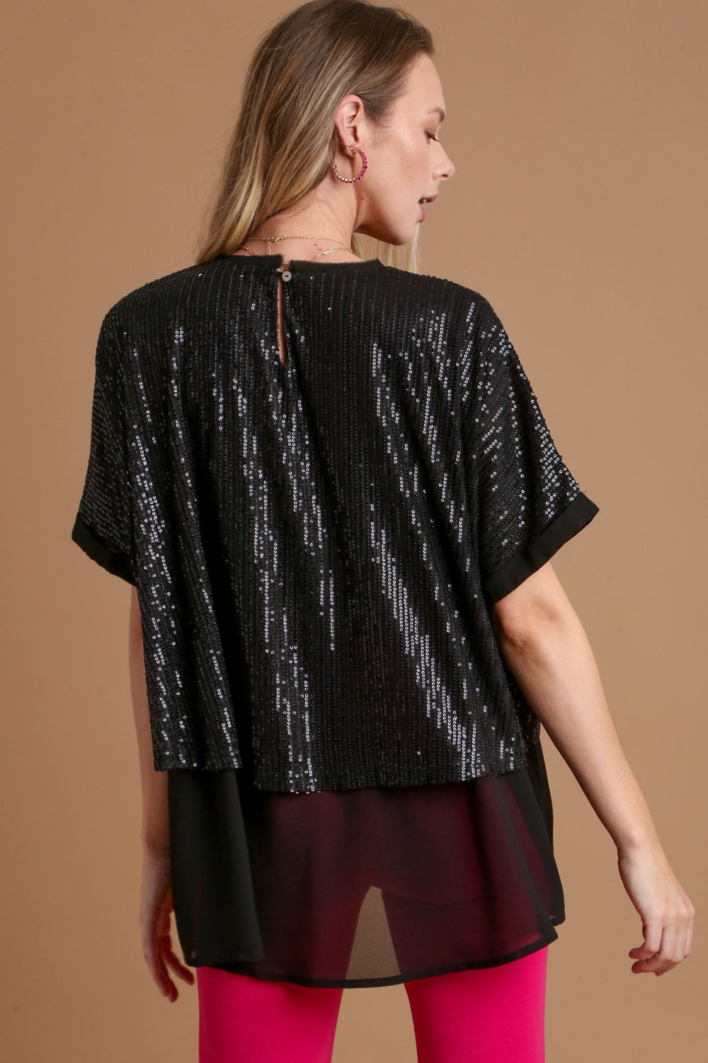 Black Umgee Sequin Half Sleeve Layered Blouse