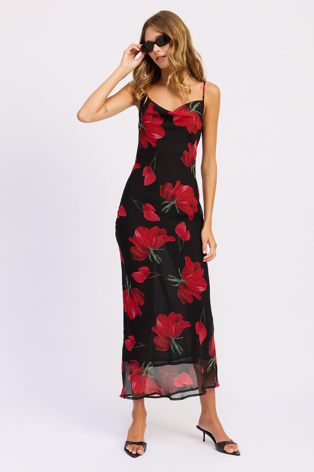 Floral Printed Cowl Neck Maxi Dress