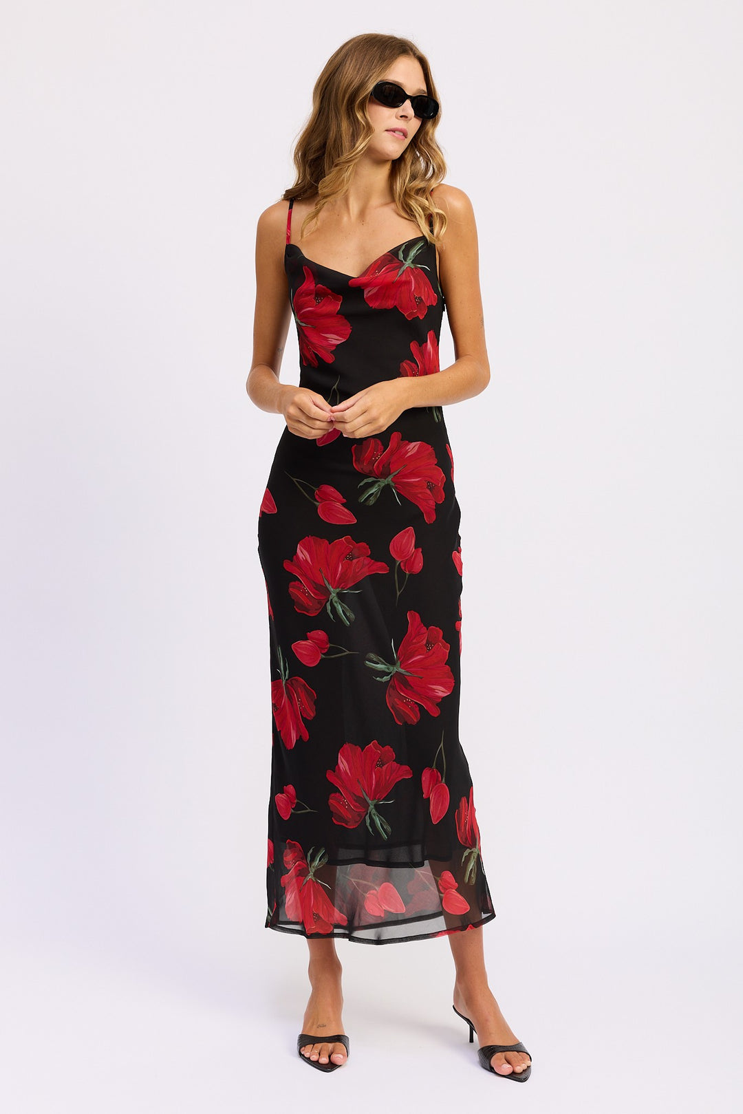 Floral Printed Cowl Neck Maxi Dress