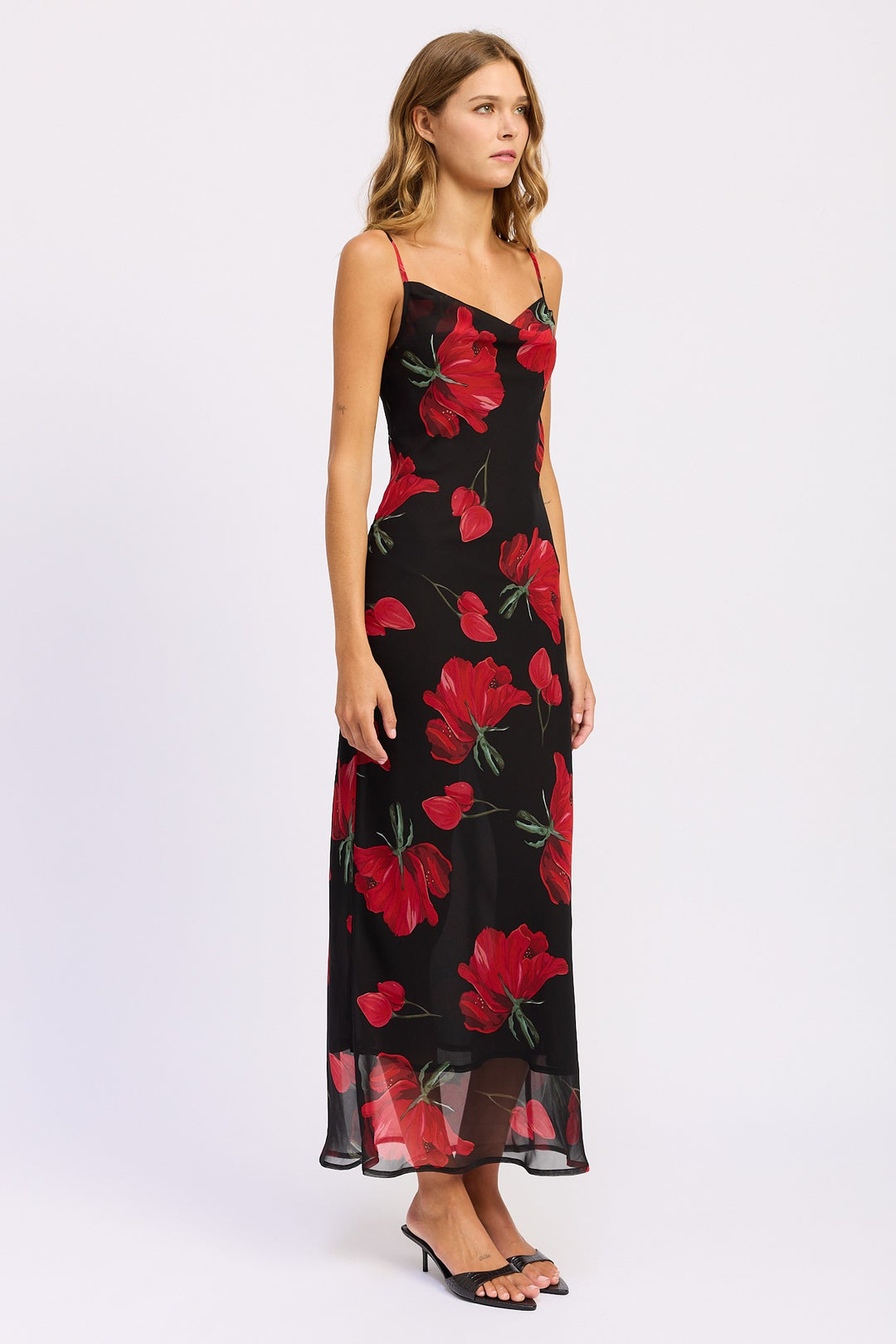 Floral Printed Cowl Neck Maxi Dress