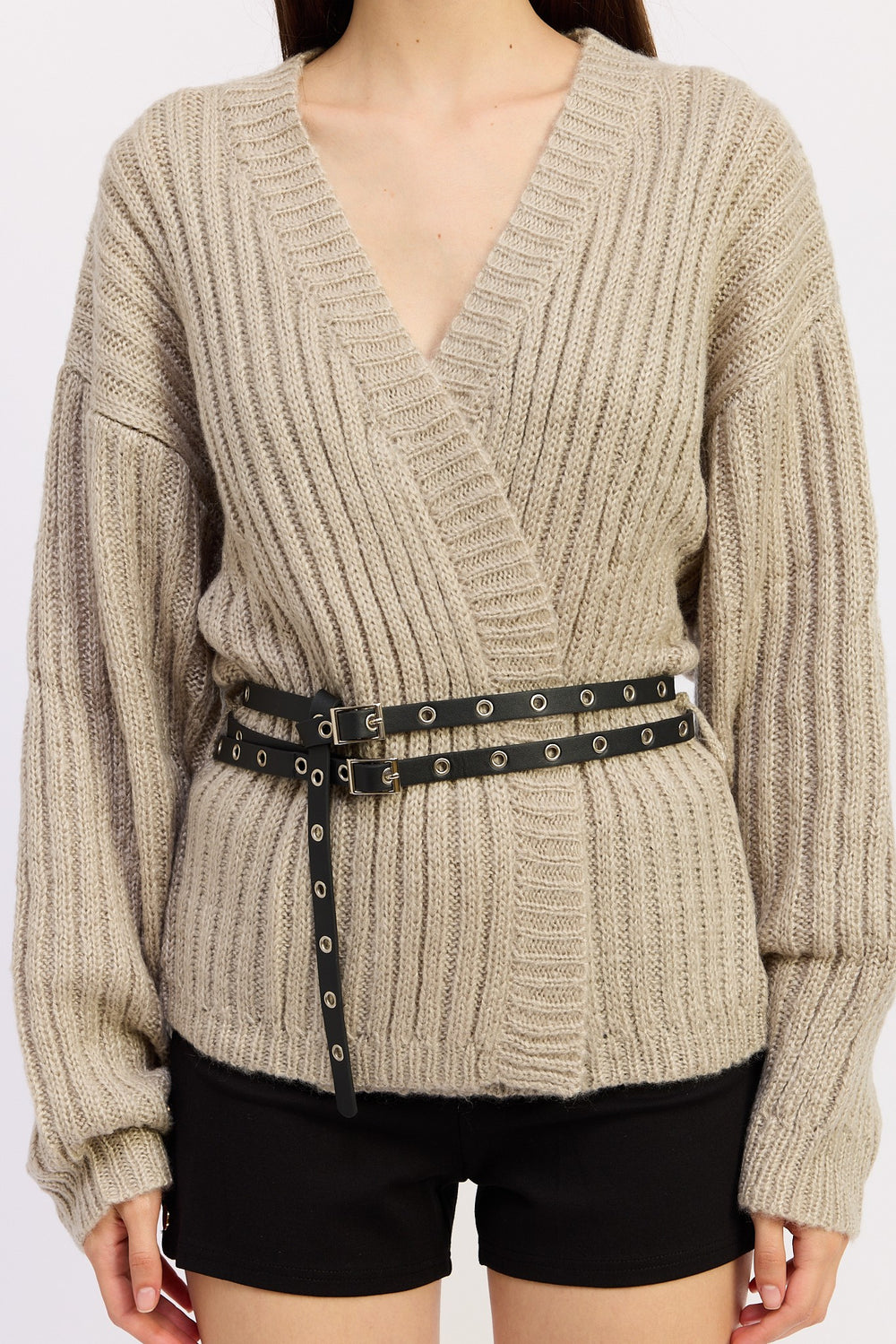 Warm Grey Wrapped Cardigan With Belt