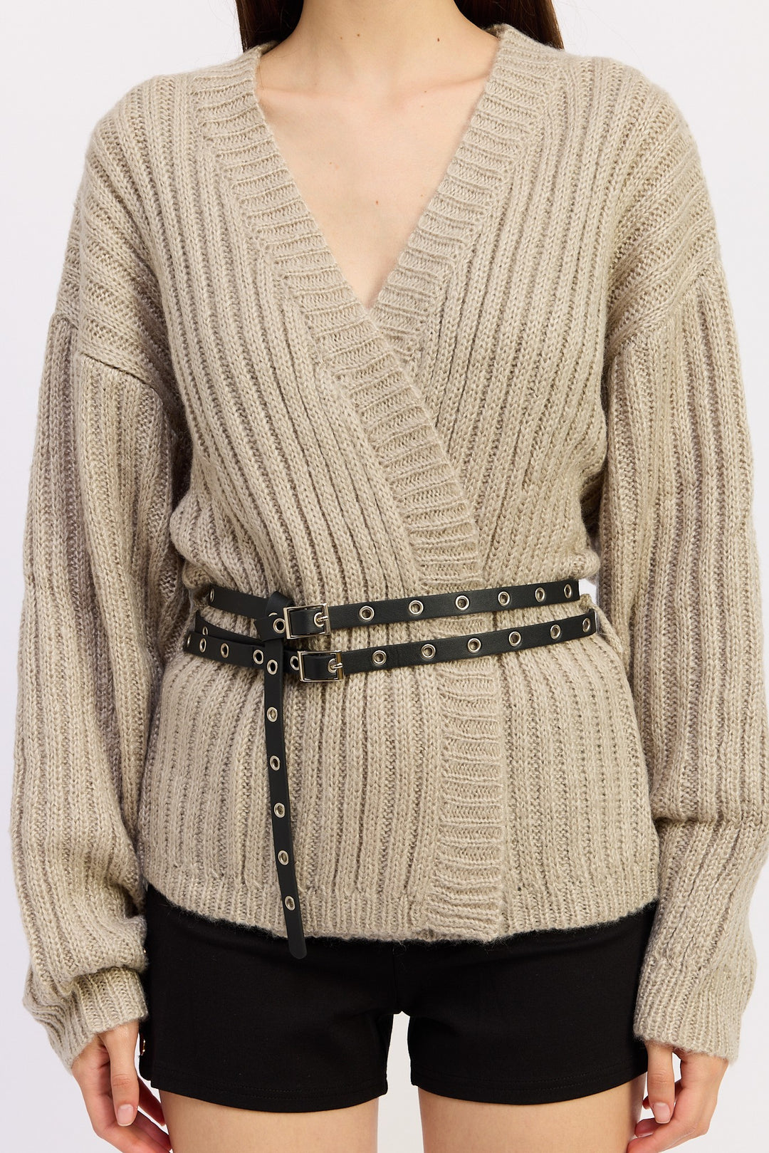 Warm Grey Wrapped Cardigan With Belt
