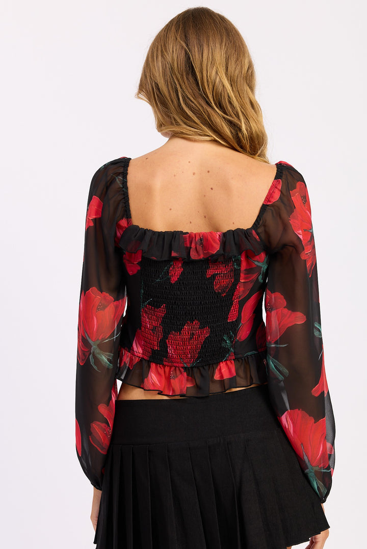 Floral Long Sleeve Ruffled Top