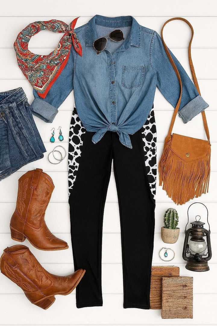 The Carolina Cow Print Panel Leggings