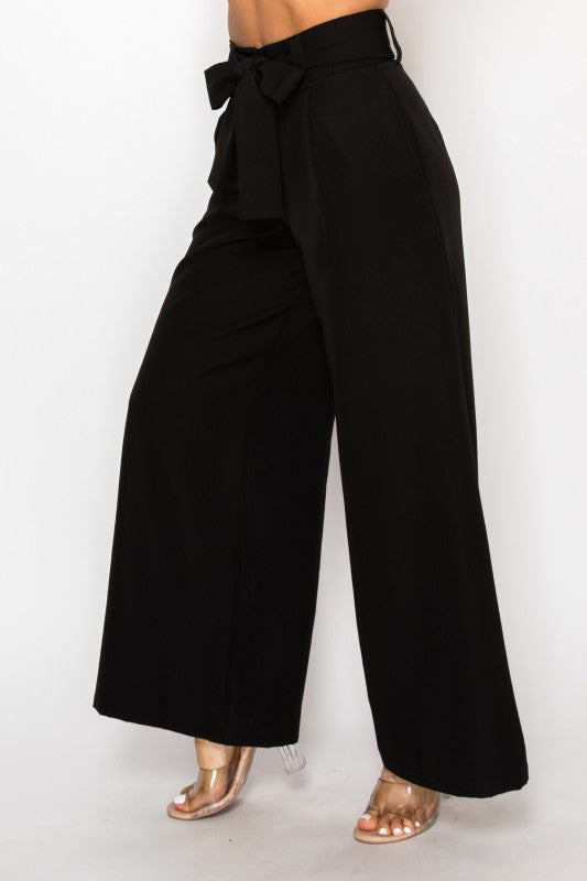 Dressy Palazzo Belted Pants Halter Cropped Top