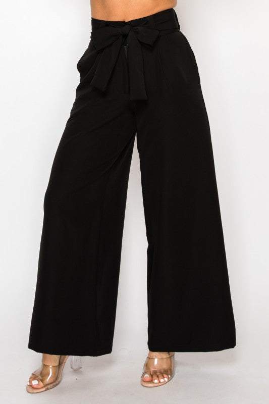 Dressy Palazzo Belted Pants Halter Cropped Top