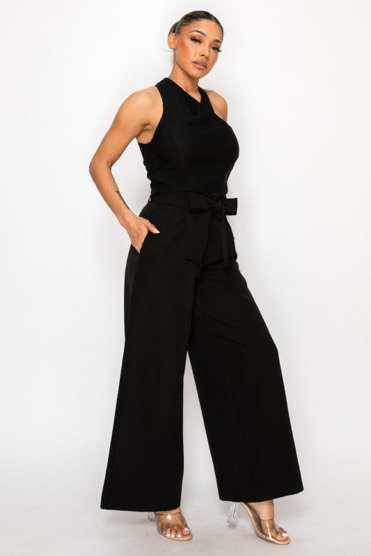 Dressy Palazzo Belted Pants Halter Cropped Top