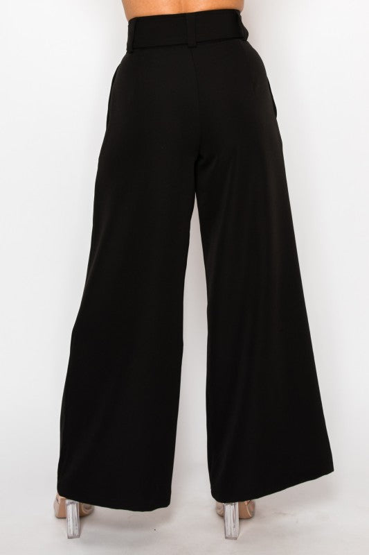 Dressy Palazzo Belted Pants Halter Cropped Top