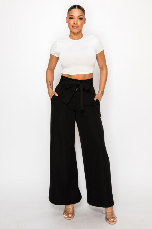 Dressy Palazzo Belted Pants Halter Cropped Top