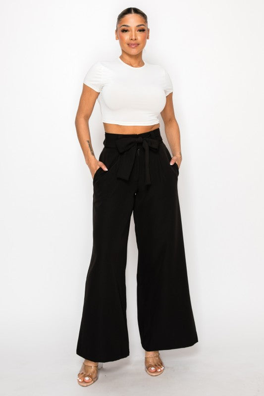 Dressy Palazzo Belted Pants Halter Cropped Top