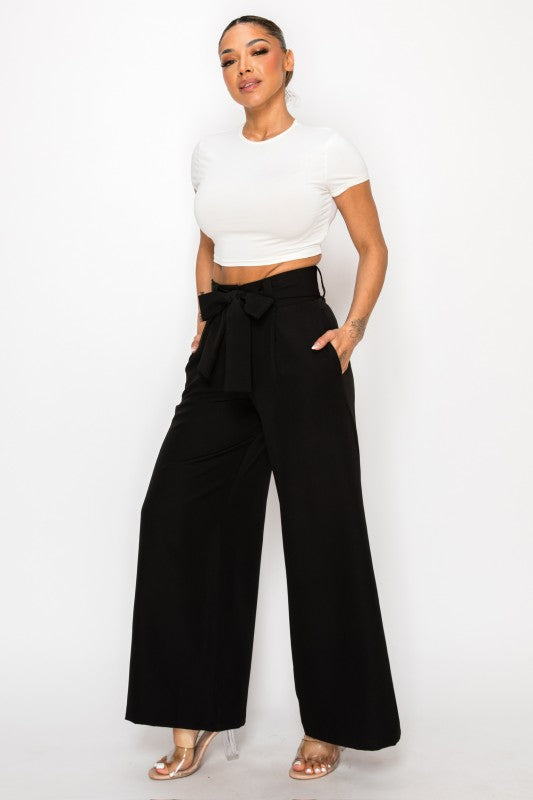 Dressy Palazzo Belted Pants Halter Cropped Top