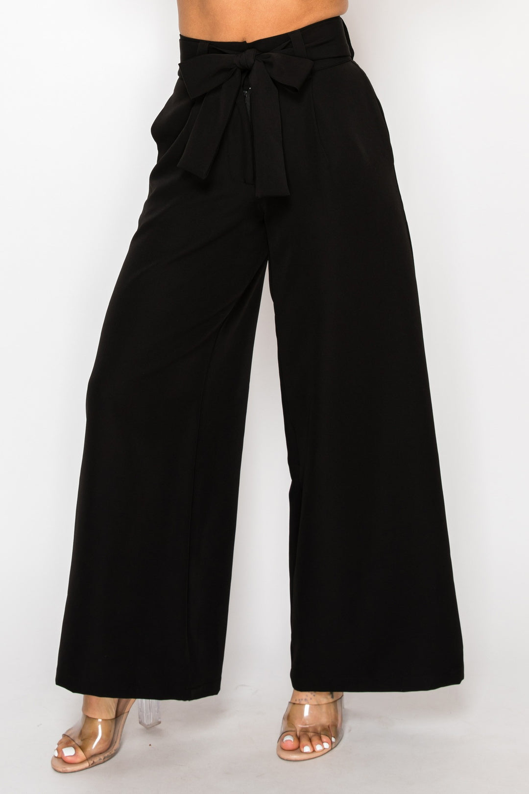Dressy Casual High Waisted Palazzo Belted Pants