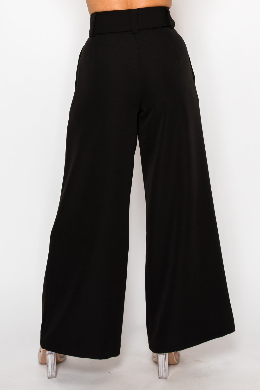 Dressy Casual High Waisted Palazzo Belted Pants