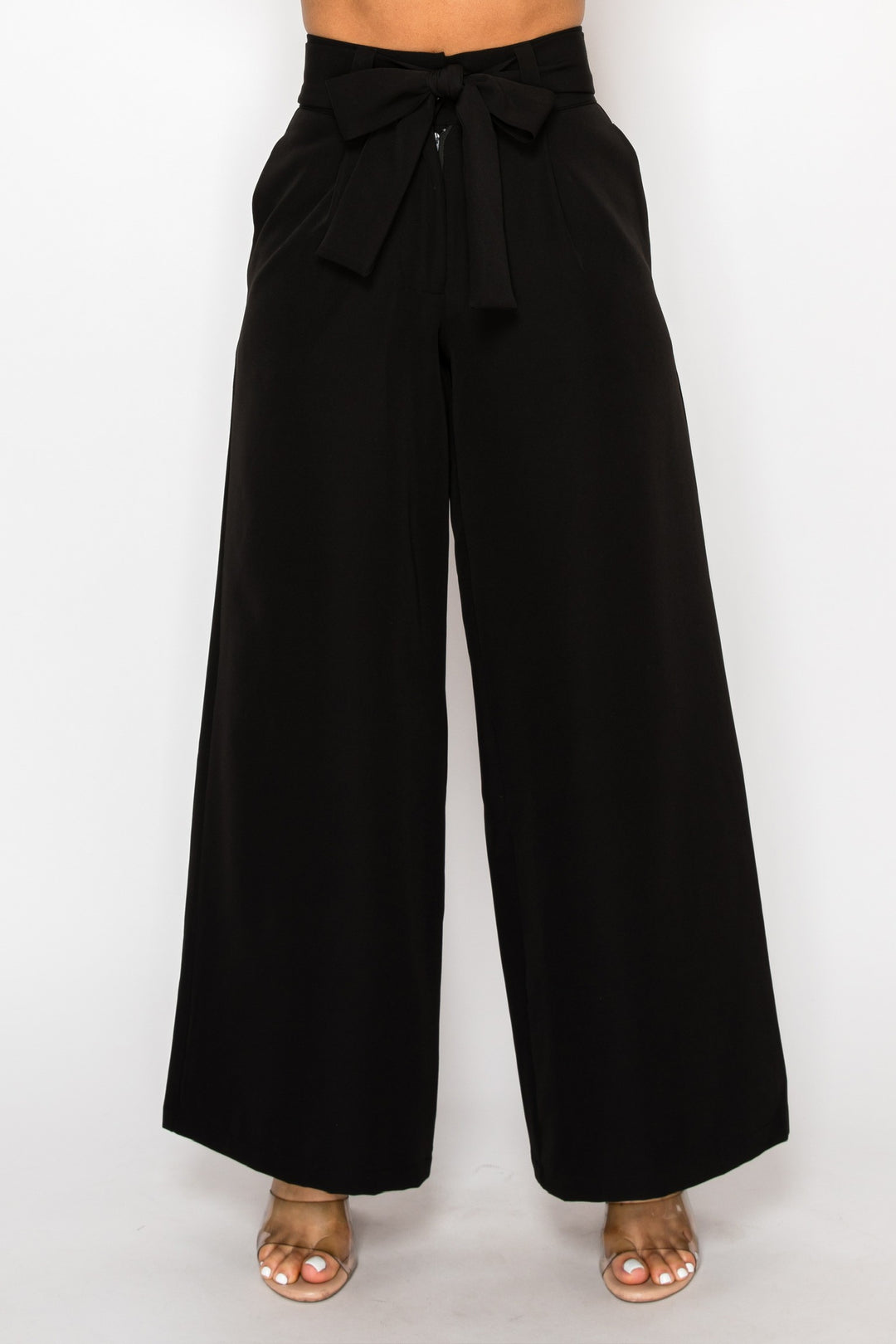 Dressy Casual High Waisted Palazzo Belted Pants