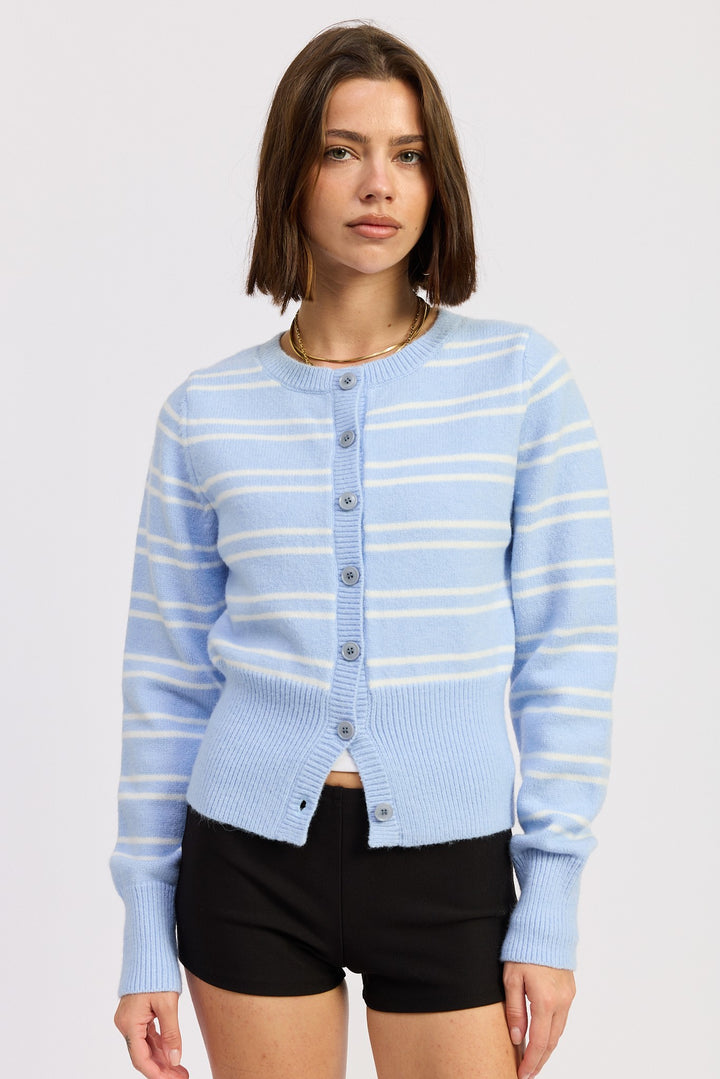 Sky Blue Stripe Button Down Striped Cardigan