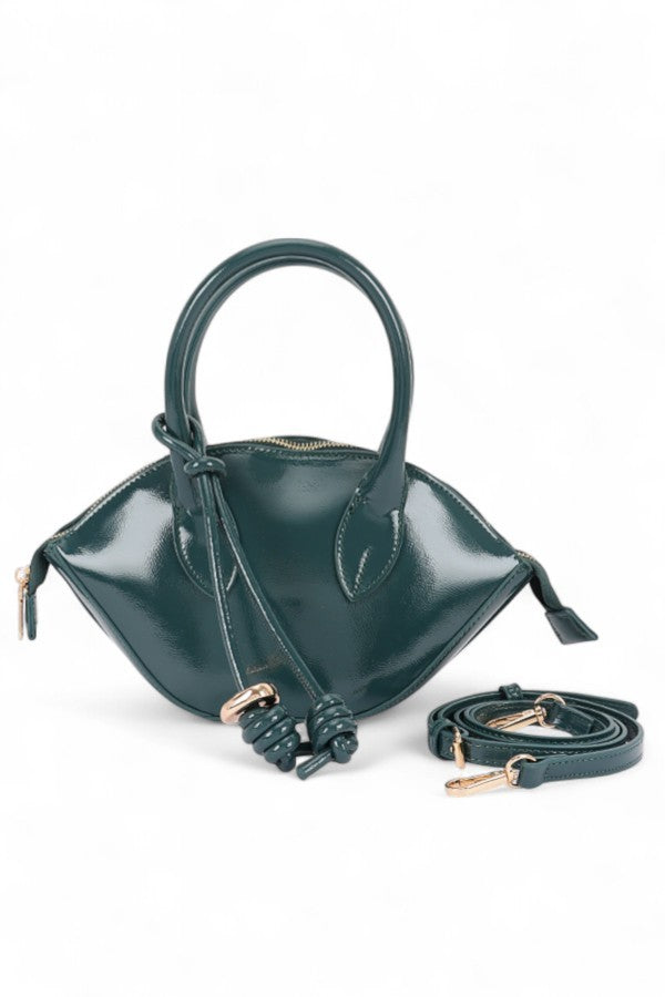 Grey Patent Leather Top Handle Small Clutch