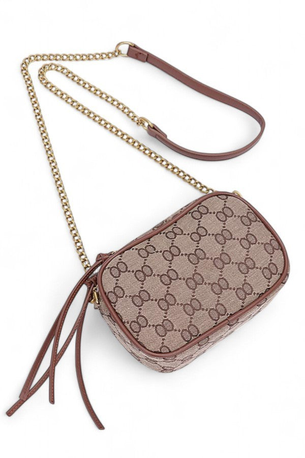 Khaki Iconic Jaquard Camera Crossbody Bag