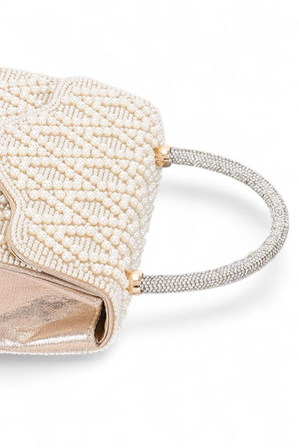 Pearl And Rhinestone Top Handle Clutch Bag