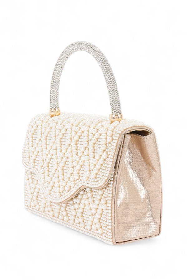 Pearl And Rhinestone Top Handle Clutch Bag