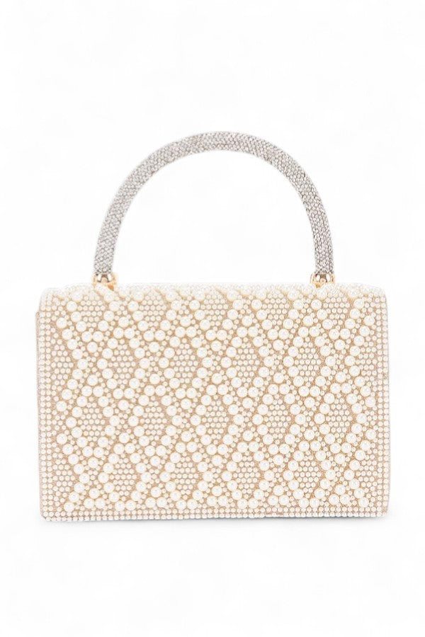 Pearl And Rhinestone Top Handle Clutch Bag